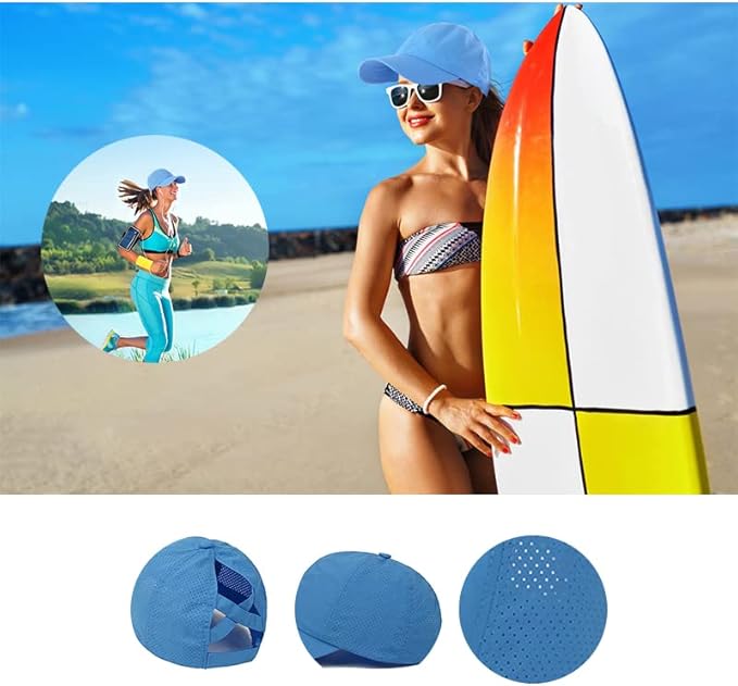 Womens Ponytail Hat Baseball Cap, Adjustable Criss Cross Baseball Cap High Bun Unisex Quick Drying Trucker Hats