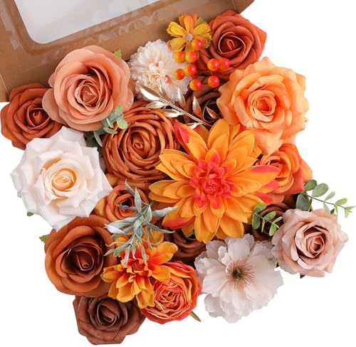 Floweroyal Artificial Flowers Fake Rose Flowers Dahlia with Stems for DIY Wedding Bridal Bouquets, Baby Shower, Floral Arrangement, Table Centerpieces, Home Decorations