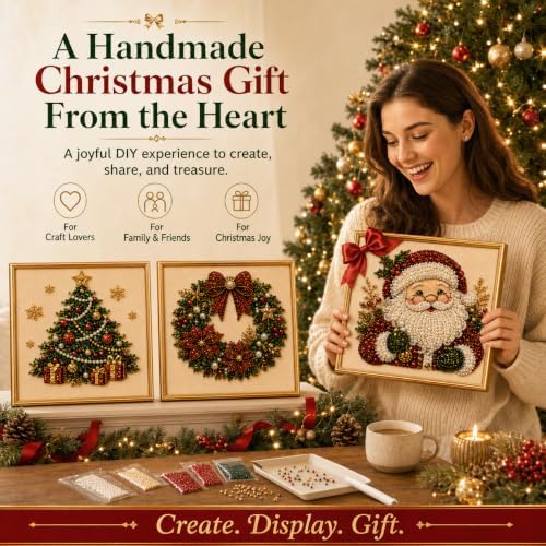 3 PCS Christmas Santa Claus Pearl Diamond Painting Art Kits,3D DIY Beads
