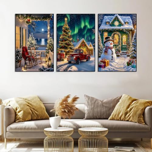 Axquilon 3 Packs Christmas Framed Paint by Numbers Kit for Adults 8x10 in