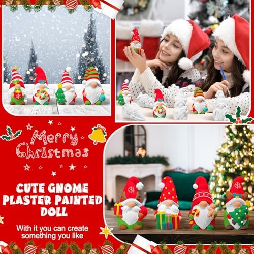PullCrease 8 Pcs Christmas Gnome Ceramics to Paint Crafts Kit
