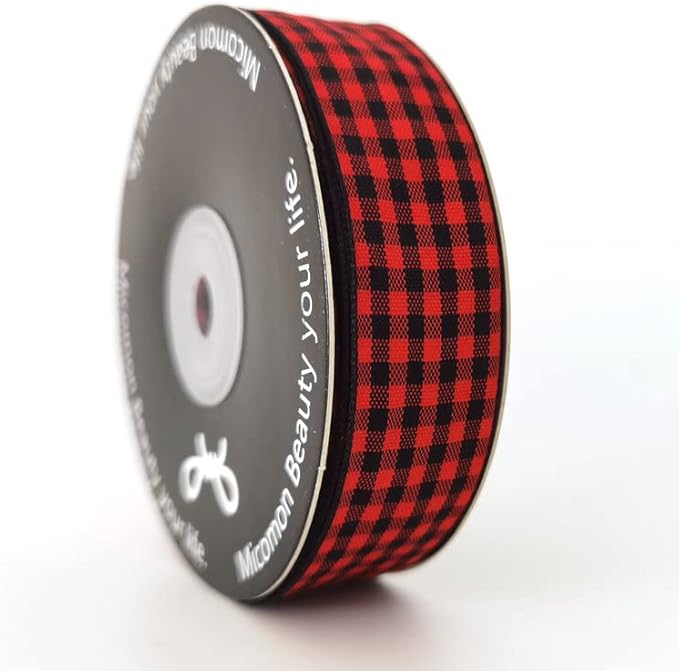 Red and Black Gingham Plaid Checked Ribbon 25 Yards Each Roll 100% Polyester by Micomon