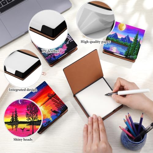 Saillong 4 Pcs Starry Sky Diamond Painting Note Box Kit Sticky Note Holders