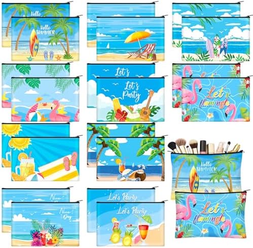 Eccliy 20 Pcs Summer Makeup Bag for Women Hawaii Canvas
