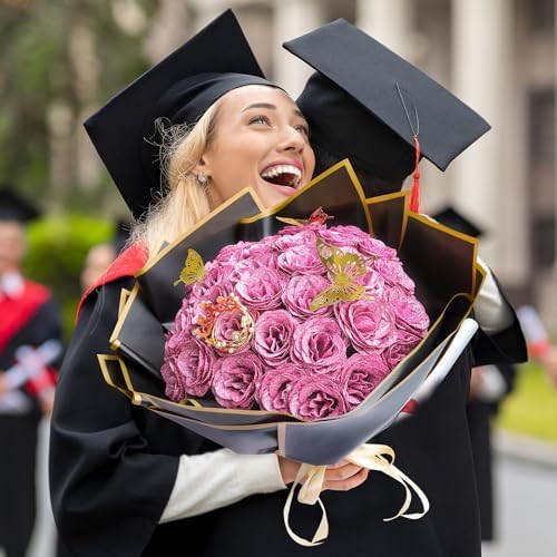 CCYXSHOW Artificial Glitter Roses Bouquet Pink - 24 Pack Fake Rose Bouquet Shiny DIY Flowers Bouquets with Stems Eternal Floral for Graduation Elegance Wedding Bouquet Anniversary Birthday Gifts