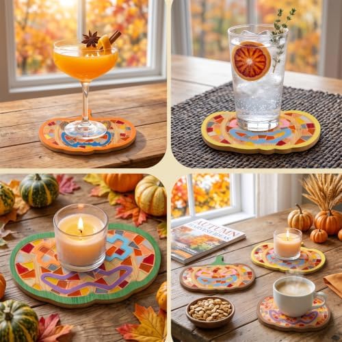 6PCS DIY Glass Mosaic Tiles for Crafts, Mixed Color, Halloween Pumpkin