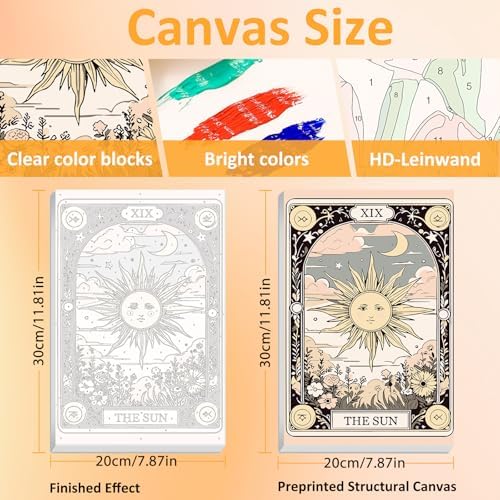 Tarot Paint by Numbers Kit for Adults with Frame, 3 Pack, 7.8x11.8 inch