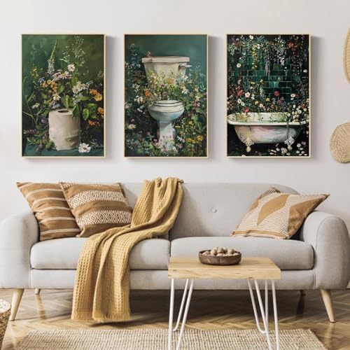 Mandun Bathroom Paint by Numbers Kit for Adults, 3 Pack, 7.8x11.8 inch