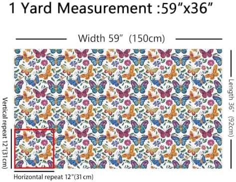 Watercolor Butterfly Upholstery Fabric for Chairs Boho Floral Outdoor Fabric by The Yard 72"x63", Rustic Aesthetic Animal Country Beetles Landscape Fabric