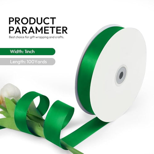 1 Inch 100 Yards Satin Ribbon Green, Solid Color Fabric Ribbon - Image 2