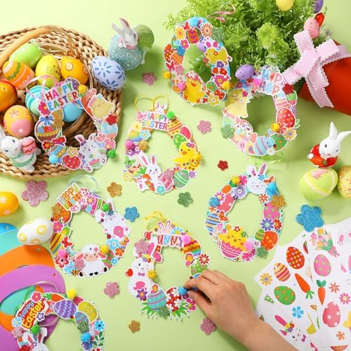 Hollowfly 48 Sets Easter Wreath Craft Kits DIY Paper Ornaments Stickers