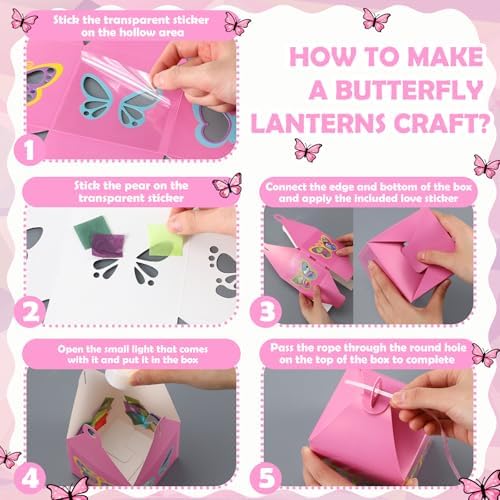 Simgoing 12 Sets Sunday School Butterfly Lantern Crafts with LED Lights