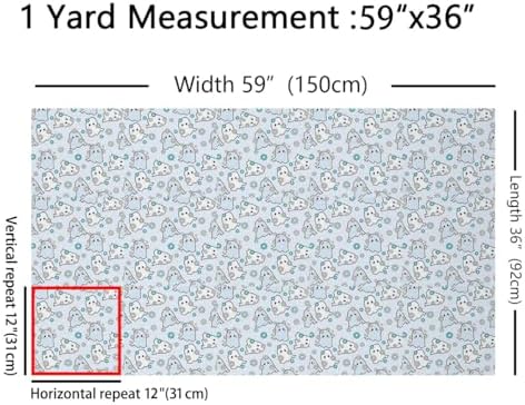 Jejeloiu Happy Halloween Fabric by The Yard Kawaii Ghost Printed Upholstery Fabric for Sewing Crafting Blue Ghost Floral Waterproof Indoor Outdoor Decor for Home DIY Projects 10 Yards