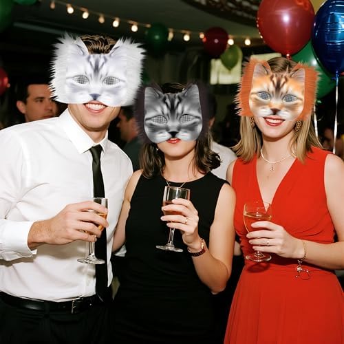 J6&H6 31 Pcs DIY Therian Mask Kit with Exclusive Funny Stickers, Blank Cat Mask,Fabric Sheet, Faux Fur and Eye Mesh Suitable for Christmas Role-Playing Parties?White?
