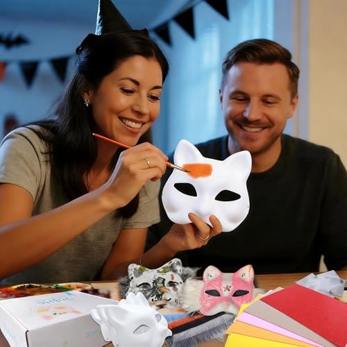 J6&H6 22 Pcs DIY Therian Mask Kit with Exclusive Funny Stickers, Blank Cat Mask,Felt Fabric Sheet, Faux Fur and Eye Mesh Suitable for Christmas Role-Playing Parties