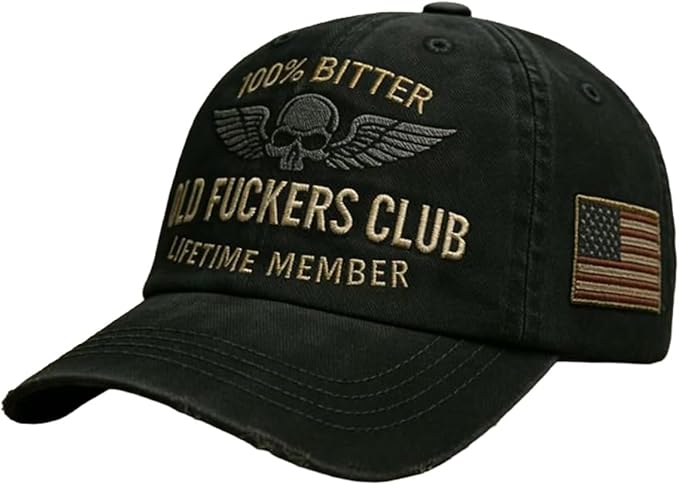 Old Fuckers Club-Vintage Baseball Cap, Hand-Embroidery Adjustable Wash Old Fuckers Club100% Bitter Lifetime Member Hat