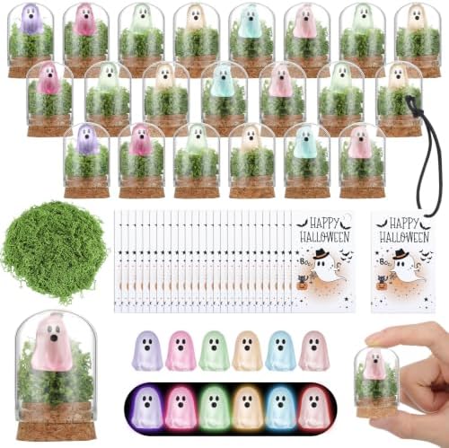 Skylety 30 Sets Halloween Figurine in Mason Jars with Moss and Card Glow in the Dark Figurine Luminous Creepy Crafts Spooky Crafts for Halloween Decorations DIY Party Gifts