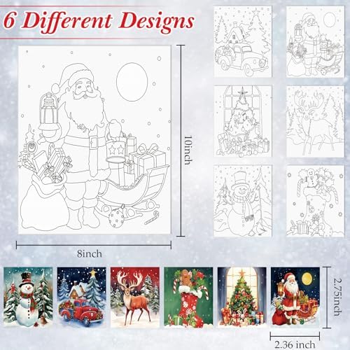 Dinifee 6 Pack Pre Drawn Canvas for Painting Pre Printed Canvas Kit 8 x 10 Inch Stretched Cotton Paint and Sip Set for Adults Couple Party Graduation Summer Date Night(Christmas Day)