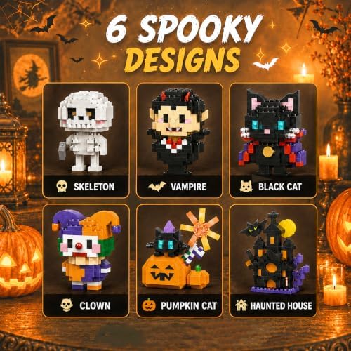 Halloween Advent Calendar 6 Days, Mini Building Blocks Set with Figures