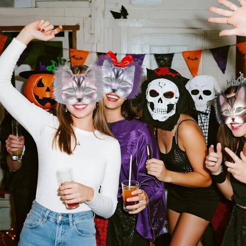 J6&H6 22 Pcs DIY Therian Mask Kit with Exclusive Funny Stickers, Blank Cat Mask,Felt Fabric Sheet, Faux Fur and Eye Mesh Suitable for Christmas Role-Playing Parties