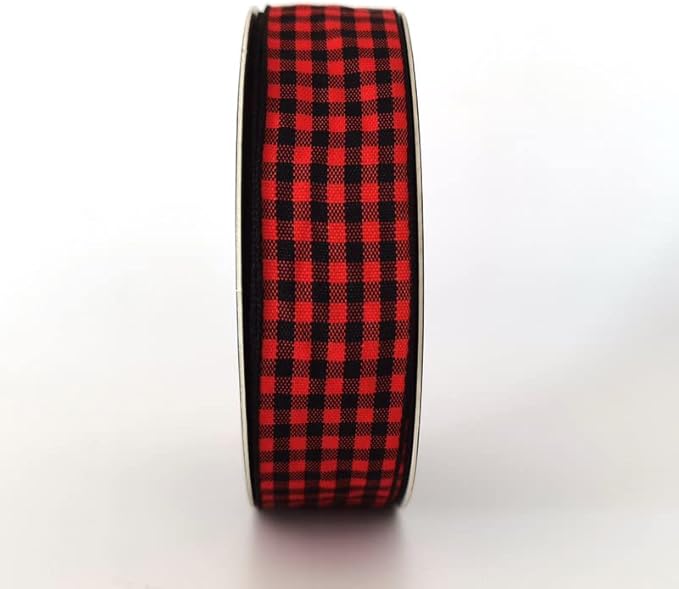 Red and Black Gingham Plaid Checked Ribbon 25 Yards Each Roll 100% Polyester - Image 3