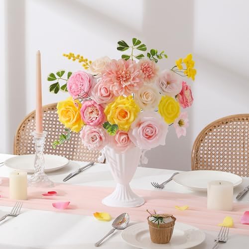 Floweroyal Artificial Flowers Fake Rose Flowers Dahlia with Stems for DIY Wedding Bridal Bouquets, Baby Shower, Floral Arrangement, Table Centerpieces, Home Decorations