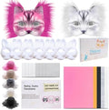 J6&H6 31 Pcs DIY Therian Mask Kit with Exclusive Funny Stickers, Blank Cat Mask,Fabric Sheet, Faux Fur and Eye Mesh Suitable for Christmas Role-Playing Parties(Pink)