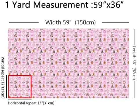 Princess Bow Upholstery Fabric for Chairs | Pink Buffalo Plaid Christmas Decorations Santa Claus Outdoor Fabric by The Yard 181"x63", Cute Xmas Gingerbread Man Christmas Tree Landscape Fabric