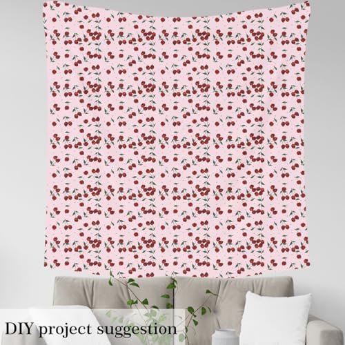 Feelyou Halloween Theme Soft Flannel Fabric by The Yard 10 Yards Kids Skull Pattern Upholstery Fabric for Boys Girls Red Cherry-Shaped Skull Bones Print for Home DIY Projects, Indoor Decor