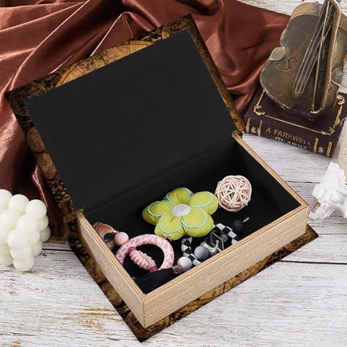 World Map Book Box Faux Book Storage Box Vintage 9.1 x 5.9 x 2 Inch World Map Pattern Storage Organizers for Jewelry Trinket Wedding Memories Hobby Keepsake Photos Home Bookshelf Decoration