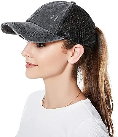 Criss Cross Hat Washed Distressed Baseball Cap Ponytail Hat High Messy Bun Ponycap for Women