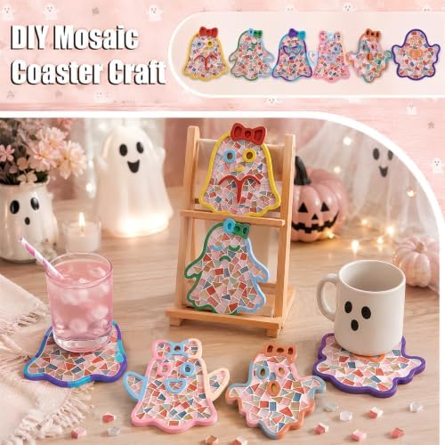 6PCS DIY Glass Mosaic Tiles for Crafts, Mixed Color, Halloween Ghost