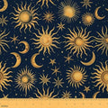 Sun Moon Fabric by The Yard,Starry Galaxy Moon Sky Soft Polyester No Stretch Fabric,Boho Exotic Decorative Fabrics,Navy Gold Crafts & Sewing Supplies DIY Fabrics,1 Yard,36" Lx59 W