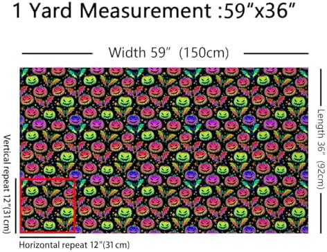Feelyou Pumpkin Lantern Bat Animal Upholstery Fabric - Halloween & Fluorescent Themed Fabric, 10 Yards, Colorful