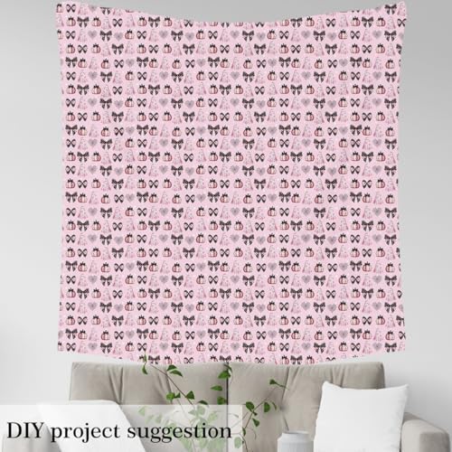 Happy Halloween Fabric by The Yard,Cartoon Ghost Pumpkin Soft Polyester No Stretch Fabric,Coquette Bowknot Decorative Fabrics,Pink Black Crafts & Sewing Supplies,2 Yards,72" L x 59" W