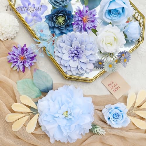 Floweroyal Artificial Flowers Combo Purple Flowers Mix Silk Flowers Dahlia Roses with Stems for DIY Wedding Bridal Bouquets, Baby Shower, Floral Arrangement, Table Centerpieces, Home Decorations.