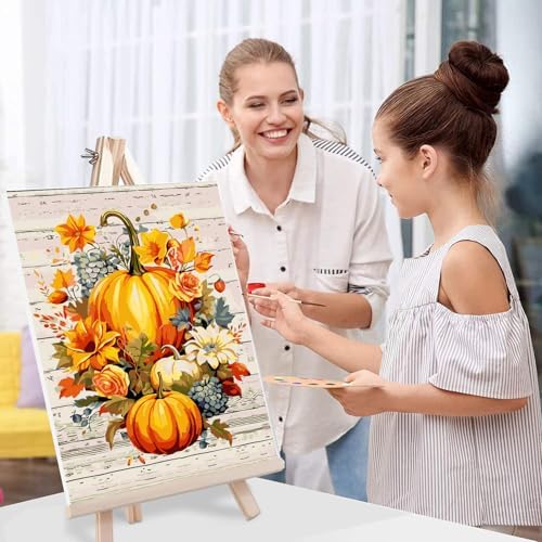 Fall Paint by Numbers for Adults with Framed Canvas-with Wooden Easel,Paint by Numbers Kits Framed Canvas,DIY Acrylic Oil Painting Kits with Brushes Nice Gift Box for Home Wall Decor(12x16 Inch)