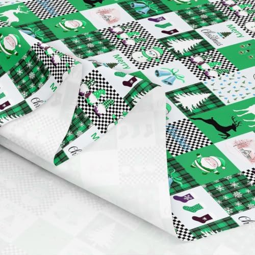 Snowman Upholstery Fabric Green Buffalo Plaid Christmas Decorations Santa Claus Outdoor Fabric by The Yard 362"x63", Christmas Gnome Xmas Snowflake Elk Deer DIY Craft Hobby Polyester Fabric