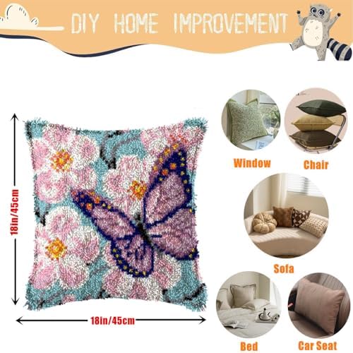 Butterfly in Flowers Latch Hook Kits for Adults Beginners, 17“ X 17"