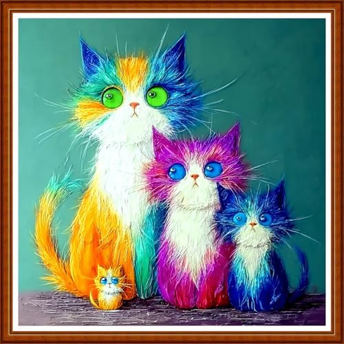 Joyhoor Stamped Cross Stitch Kits for Beginners Needlepoint Kits for Adults Embroidery Kits 11CT Counted Cross Stitch Kits Printed Embroidery Pattern-Four Colorful Cats 18x18 inchs