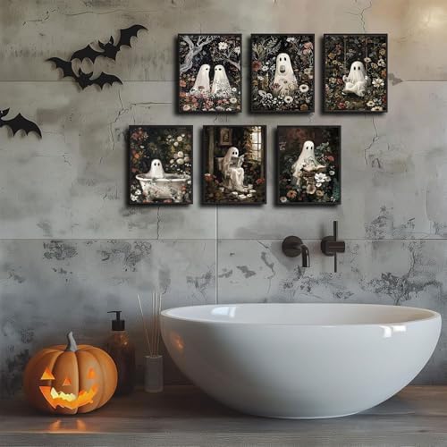 GOUOYANA 6P Halloween Paint By Numbers Kit for Adults Ghost Acrylic Canvas