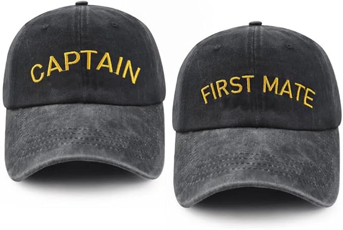Captain & First Mate Hats for Men Women, 2 Piece Matching Mr and Mrs Boating Baseball Caps
