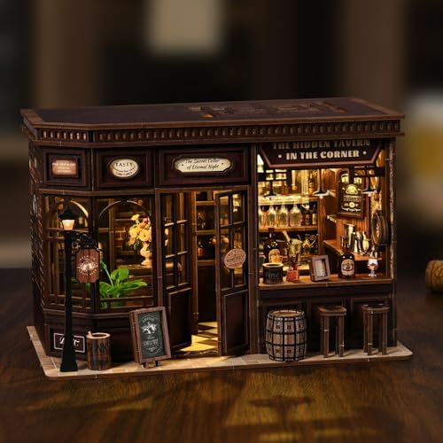 The Hidden Tavern DIY Book Nook Kit - 3D Miniature Bar with LED Lights, Eternal Night Wine Cellar Decor for Bookshelf