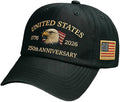 USA 250th Anniversary Hat, Adjustable 250th Anniversary Printed Patriotic Baseball Caps, Tribute Retro Washed Hat
