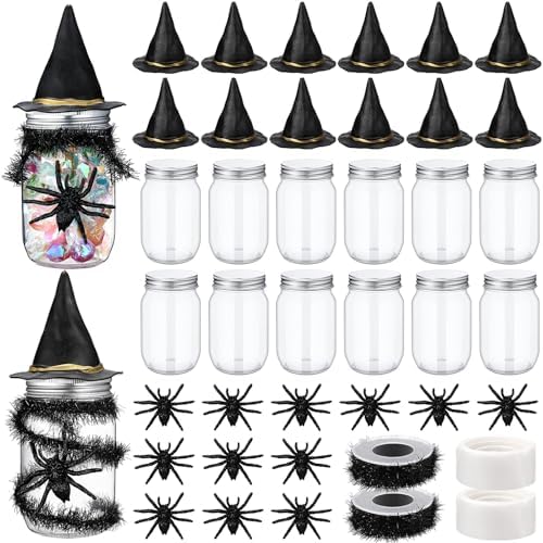 Mimorou 12 Set Halloween Candy Jars 8.5 oz Plastic Jars Craft Kit, Black