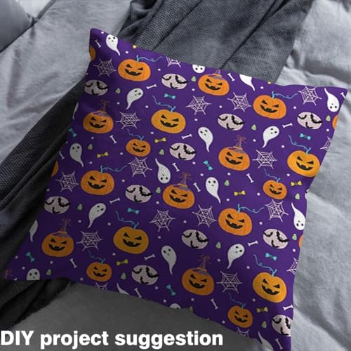 Feelyou Purple Halloween Soft Flannel Fabric by The Yard Kids 2 Yards Cute Ghost Bat Spider Web Upholstery Fabric Pumpkin Candy Spooky Trick or Treat for Home DIY Projects, Indoor Decor