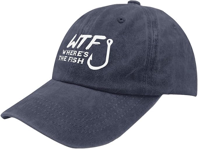 WTF Where's The Fish caps Funny Vintage Cotton Washed Baseball Caps Adjustable Low Profile Dad Hat