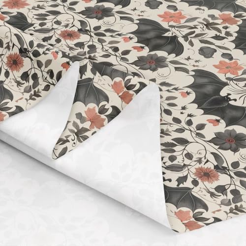 Bats Halloween Decoration Upholstery Fabric for Chairs Gothic Outdoor Fabric by The Yard 72"x63", Boho Vintage Floral Victorian Decor Goth Silhouette Dark Shadows Waterproof Fabric