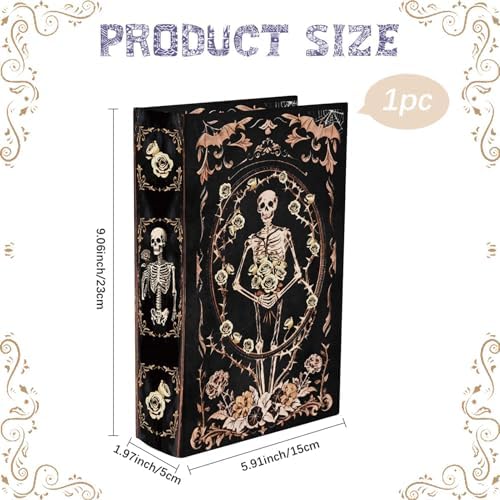 Halloween Book Box Faux Book Storage Boxes Vintage Skull Flower Pattern 9.1 x 5.9 x 2 Inch Storage Organizers for Jewelry Trinket Wedding Memories Hobby Keepsake Photos Home Office Decor