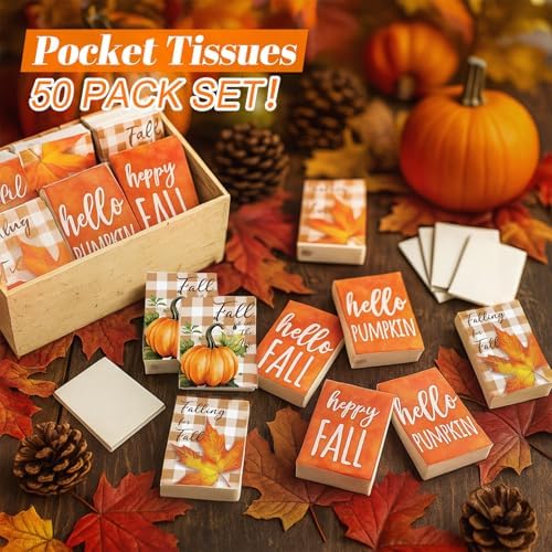 Outus 50 Pack Fall Autumn Thanksgiving Pocket Tissues Travel Size
